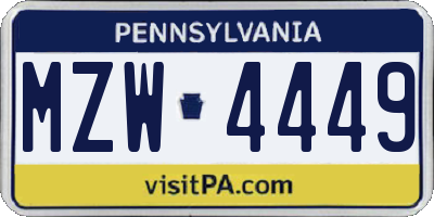 PA license plate MZW4449