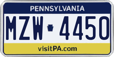 PA license plate MZW4450