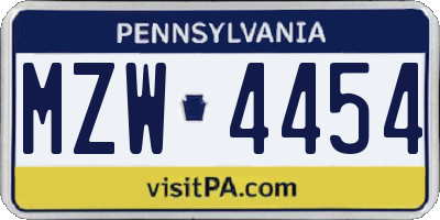 PA license plate MZW4454