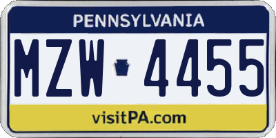 PA license plate MZW4455