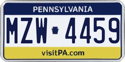 PA license plate MZW4459