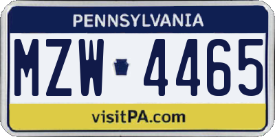 PA license plate MZW4465