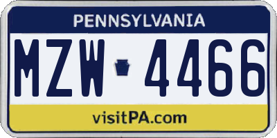 PA license plate MZW4466