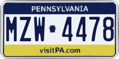 PA license plate MZW4478