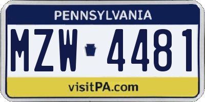 PA license plate MZW4481