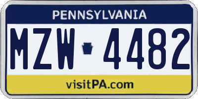 PA license plate MZW4482