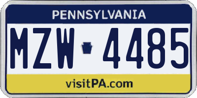 PA license plate MZW4485