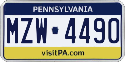 PA license plate MZW4490