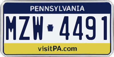 PA license plate MZW4491