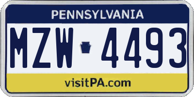 PA license plate MZW4493