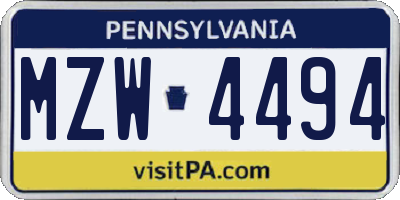 PA license plate MZW4494