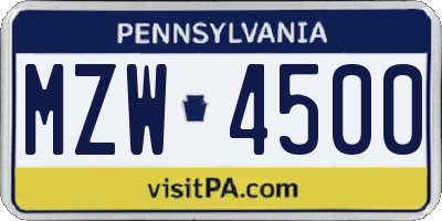 PA license plate MZW4500