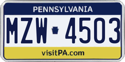 PA license plate MZW4503