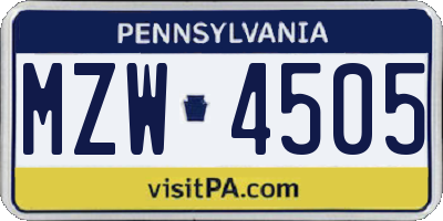 PA license plate MZW4505
