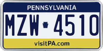 PA license plate MZW4510