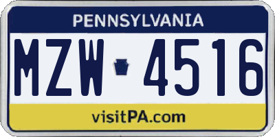 PA license plate MZW4516