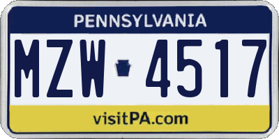 PA license plate MZW4517