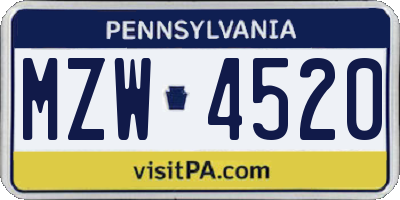 PA license plate MZW4520