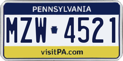 PA license plate MZW4521