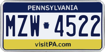 PA license plate MZW4522