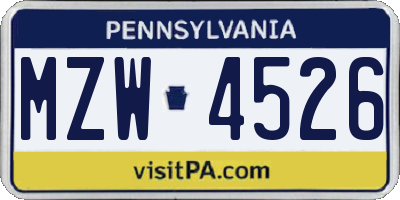 PA license plate MZW4526