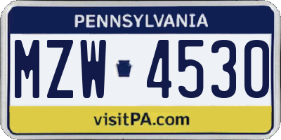 PA license plate MZW4530