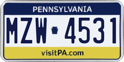 PA license plate MZW4531