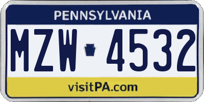 PA license plate MZW4532