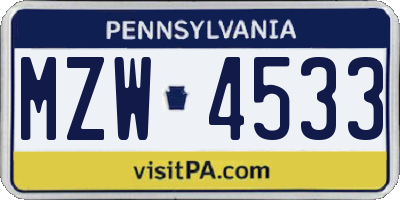 PA license plate MZW4533