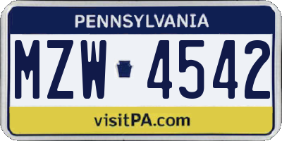 PA license plate MZW4542