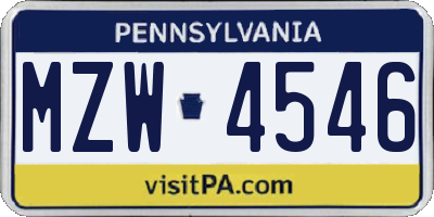 PA license plate MZW4546