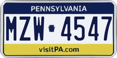 PA license plate MZW4547