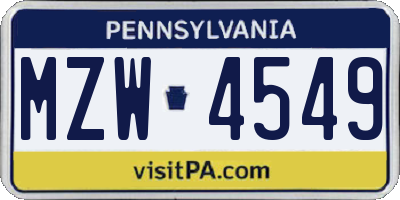 PA license plate MZW4549