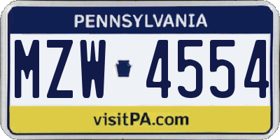 PA license plate MZW4554