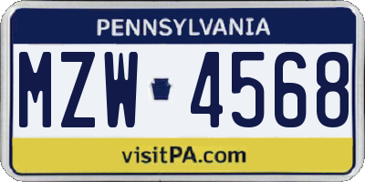 PA license plate MZW4568