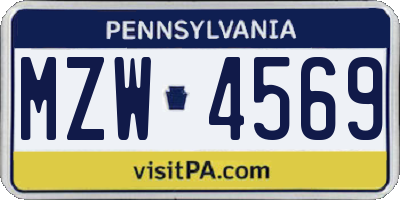 PA license plate MZW4569