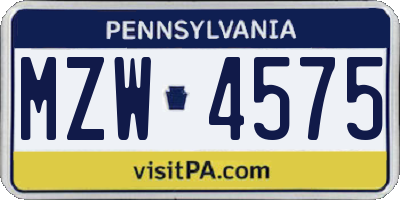 PA license plate MZW4575