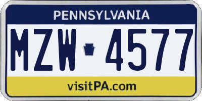 PA license plate MZW4577