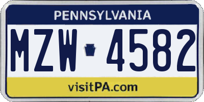 PA license plate MZW4582