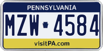 PA license plate MZW4584