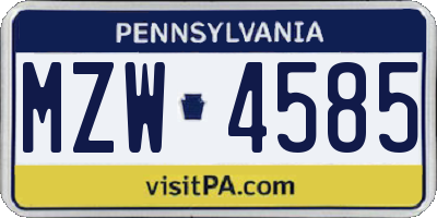 PA license plate MZW4585