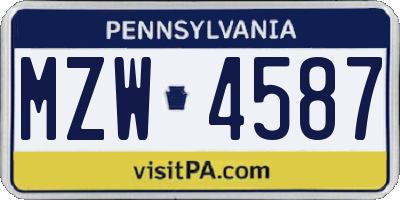 PA license plate MZW4587