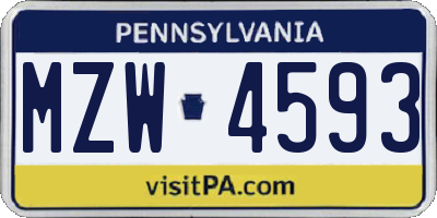 PA license plate MZW4593