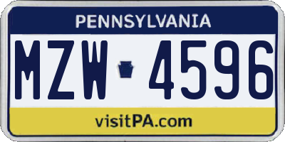 PA license plate MZW4596