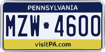 PA license plate MZW4600
