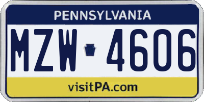 PA license plate MZW4606