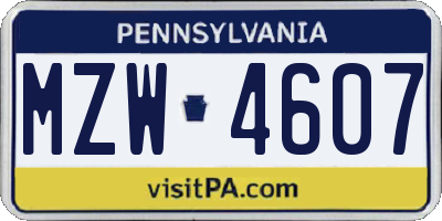 PA license plate MZW4607