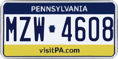 PA license plate MZW4608