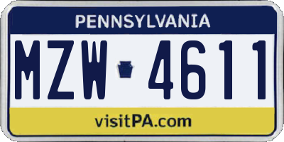 PA license plate MZW4611
