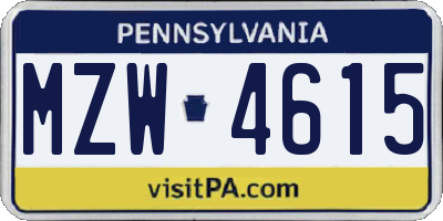 PA license plate MZW4615